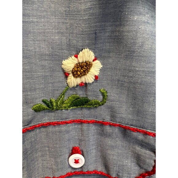Vintage Montgomery Ward Embroidered Chambray Shirt Red Stitching Floral & Bird D - Picture 9 of 13